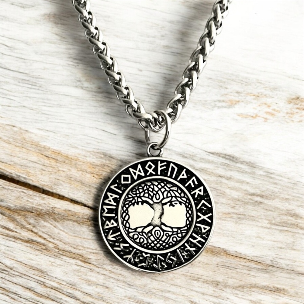 Large Stainless Steel Viking Celtic Tree of Life Yggdrasil Pendant Necklace